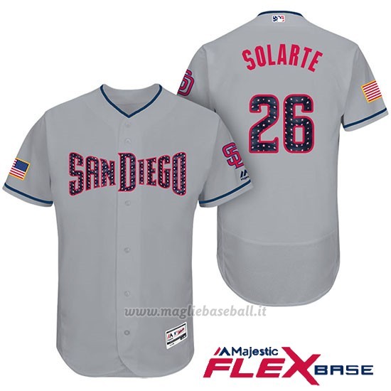 Maglia Baseball Uomo San Diego Padres 2017 Estrellas y Rayas Yangervis Solarte Grigio Flex Base